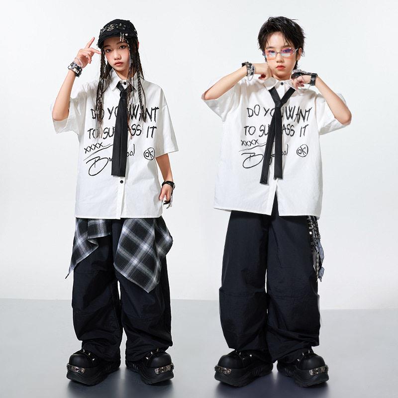儿童街舞潮服男童演出服衬衫套装hiphop嘻哈幼儿爵士架子鼓表演服