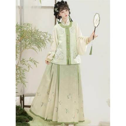 正品明制汉服女古装日常圆领比甲刺绣交领琵琶袖国风马面裙秋冬款