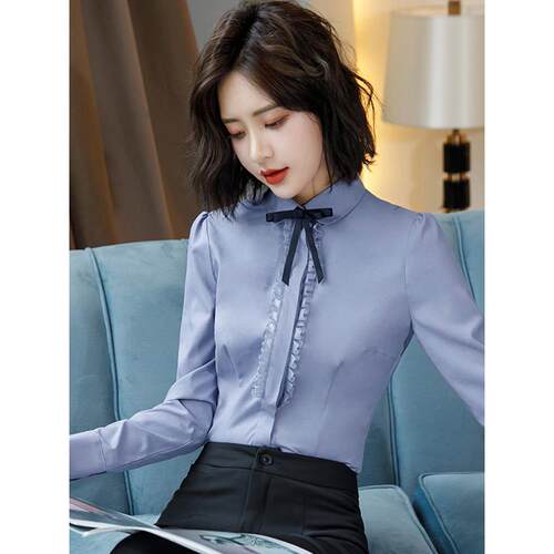 2025新款长袖衬衫职业装白色衬衣女蝴蝶结工作服女士上衣正装秋季