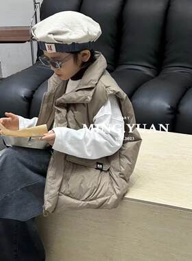 儿童羽绒马甲男童外穿女童洋气宝宝中大童春季轻薄白鸭绒坎肩外套