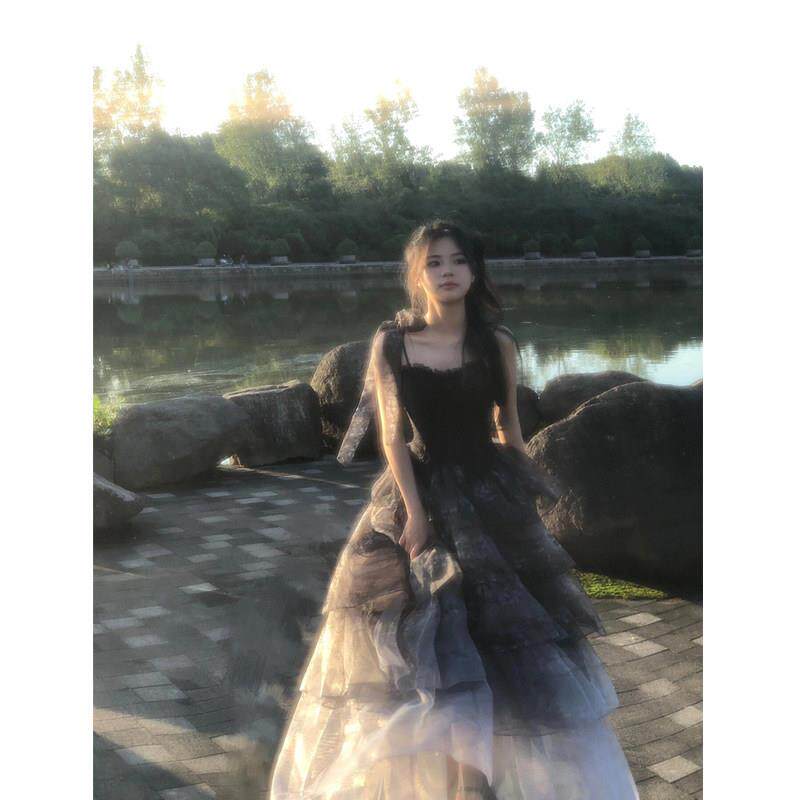 黑色杏树lolita群子晚礼服轻奢小众高端仙气升学生日成人礼公主裙