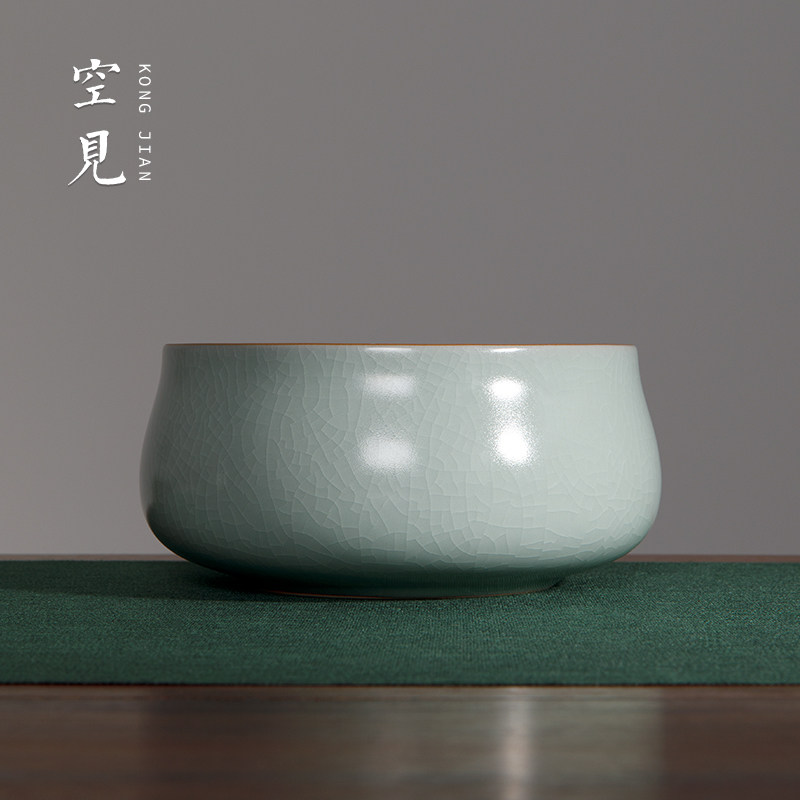 汝窑茶洗开 片水盂水洗茶缸茶杯汝瓷陶瓷茶具茶盆建水茶盂茶渣