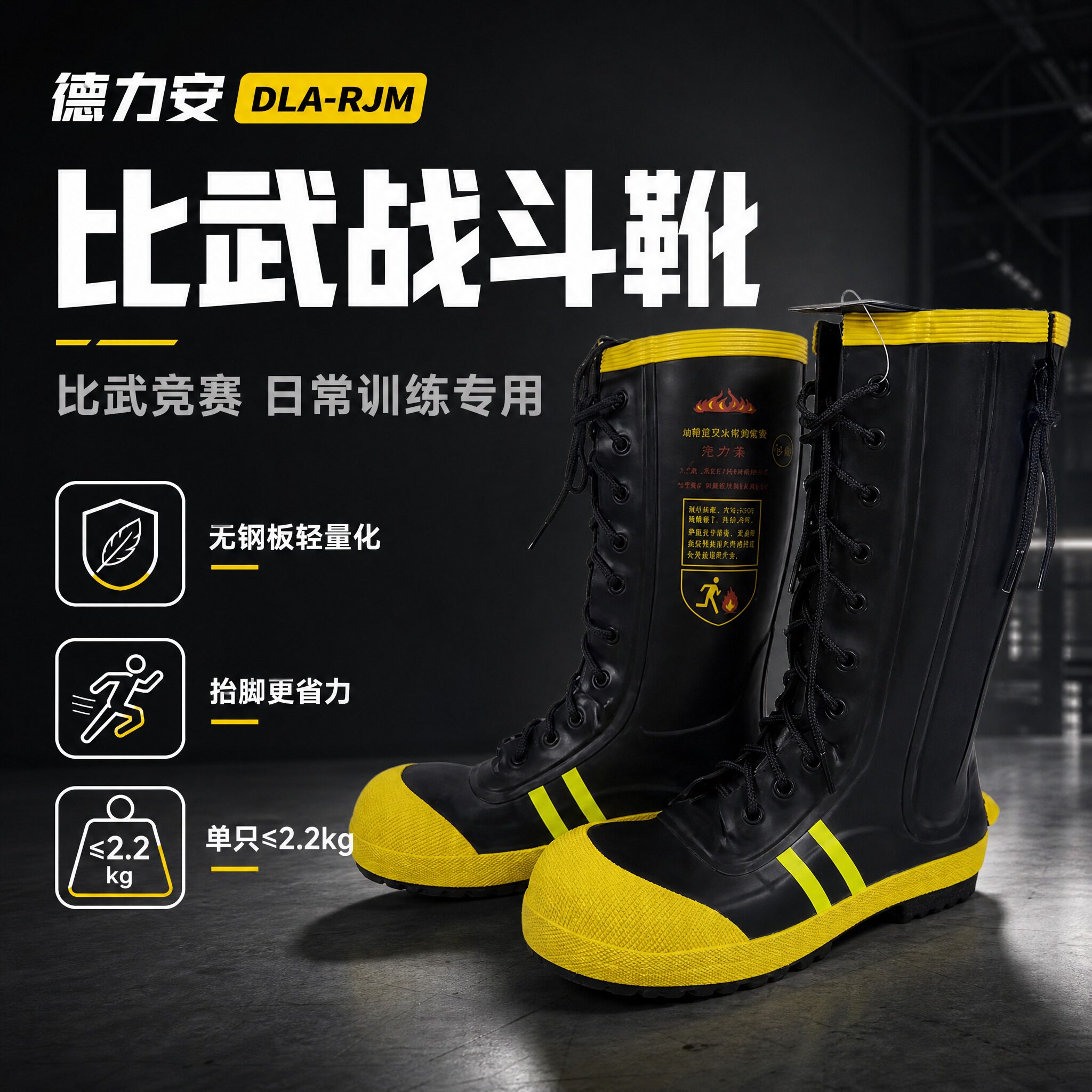 德力安消防员灭火防护靴轻型无钢板比武靴 消防竞赛防刺阻燃靴