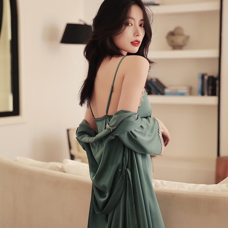 睡睡衣夏季新件薄款IRJ女韩版丝绸家居服冰丝性感吊带睡裙袍春秋