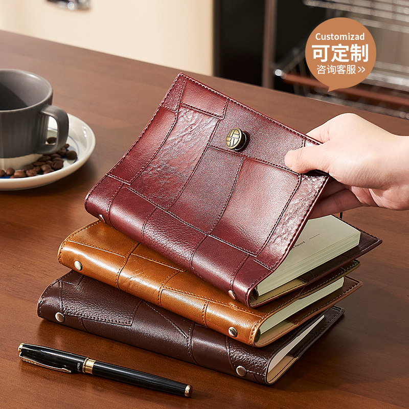 高档软皮活页笔记本本子商务办公用工作会议记录本A6随身携带日记本简约高颜值记事本可拆卸外壳定制可印logo