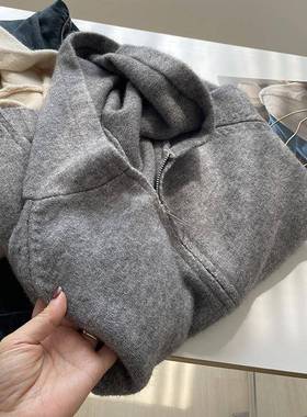 XTI懒风双慵拉链连瘦帽毛衣织外套女！24秋冬百搭显小个子灰色针