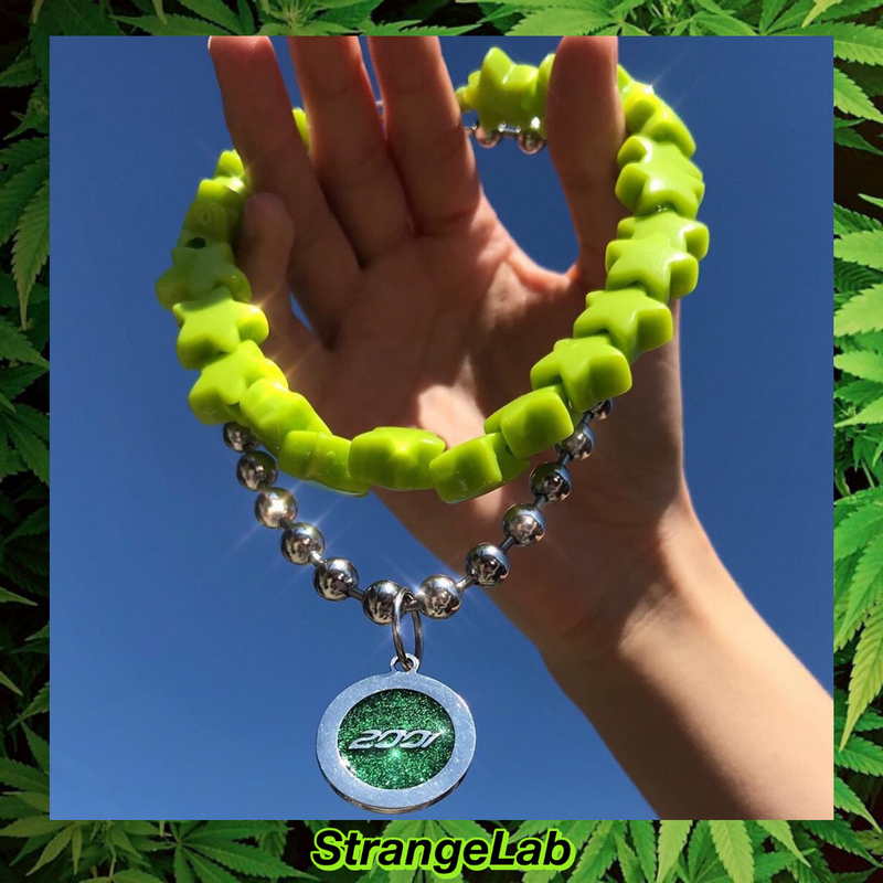 2001千禧少女ins荧光五角星串珠项链choker手链 钛钢圆珠链 包邮