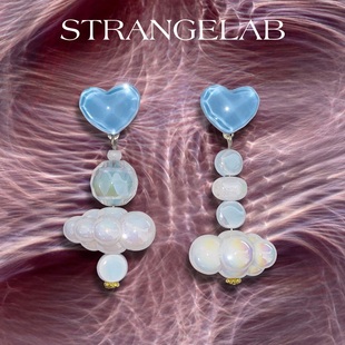 次元天空 925银针千禧女孩手作串珠幻彩云朵耳环梦幻蓝耳钉耳饰