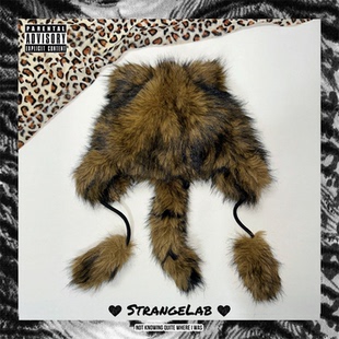 出口亚文化小众暗黑小浣熊耳朵毛绒帽子 欧美大蜜护耳帽ins保暖帽