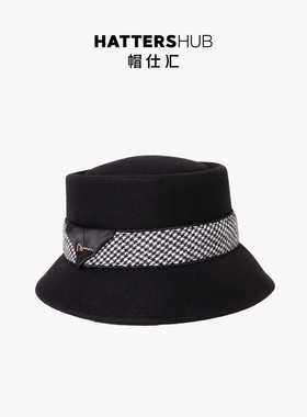 帽仕汇HATTERSHUB 100%羊毛千鸟格BOATER小檐礼帽