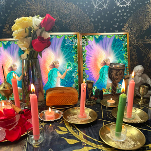 灵气冥想装饰画绿水晶大天使拉斐尔画像祭坛画挂画Raphael照片画