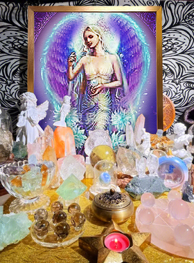 大天使汉尼尔挂画Haniel祭坛画像水晶灵摆装饰画冥想空间布置定制