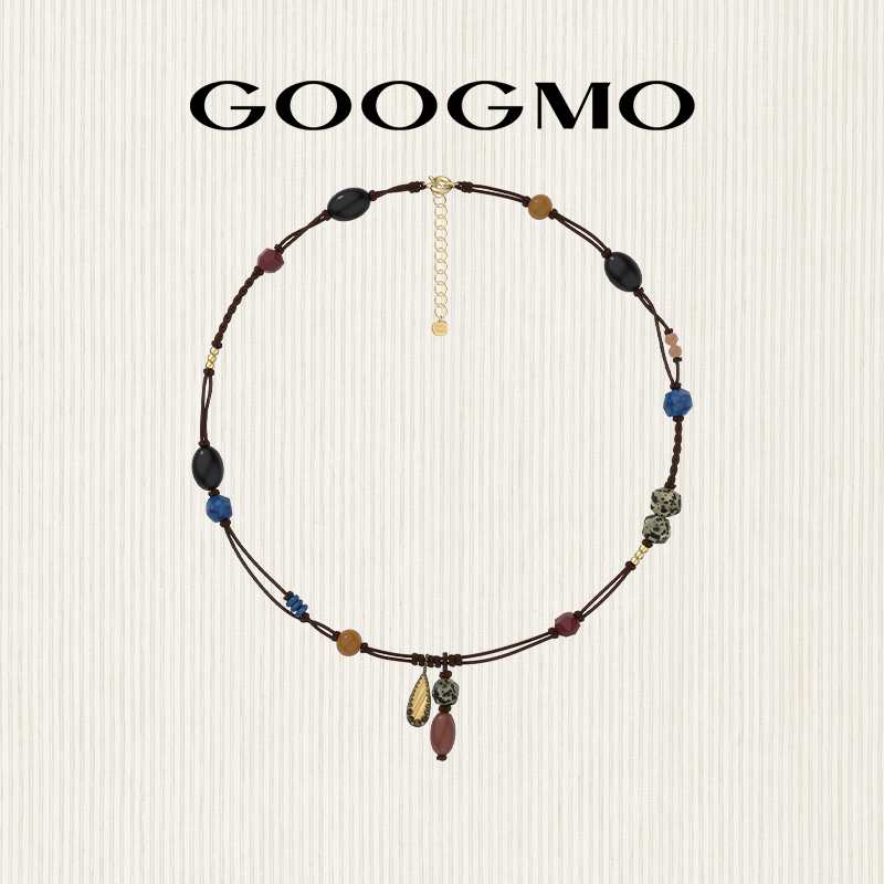GOOGMO欧若拉系列天然石手工编织绳串珠项链复古锁骨链度假风配饰