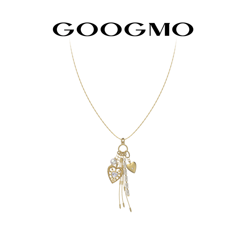 GOOGMO金色流苏爱心长款项链女度假风小众设计毛衣链复古高级感