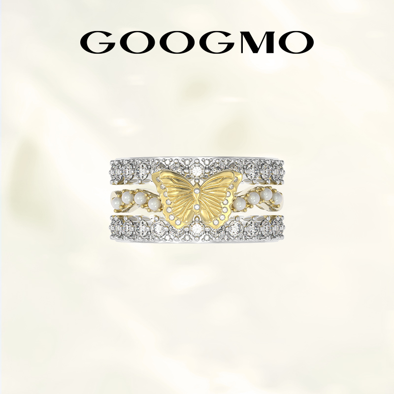 蝴蝶戒指GOOGMO锆石复古女