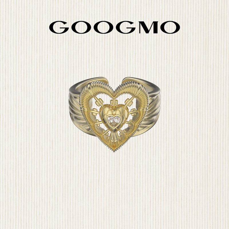 GOOGMO法式复古戒指女小众设计感轻奢精致感食指戒爱心开口戒指环
