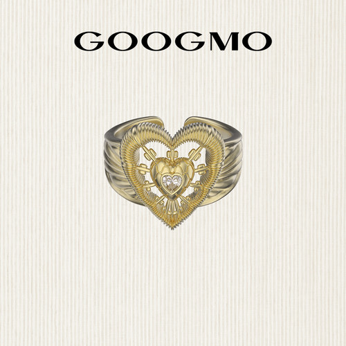 GOOGMO法式复古戒指女小众设计感轻奢精致感食指戒爱心开口戒指环