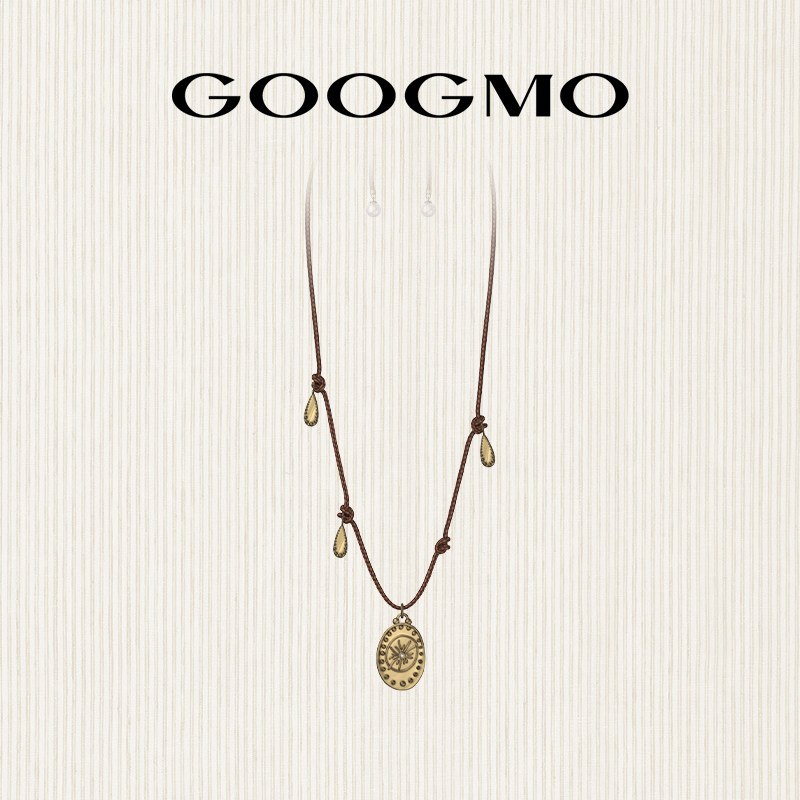 【张靓颖同款】GOOGMO欧若拉系列金色吊坠手工编织皮绳项链毛衣链