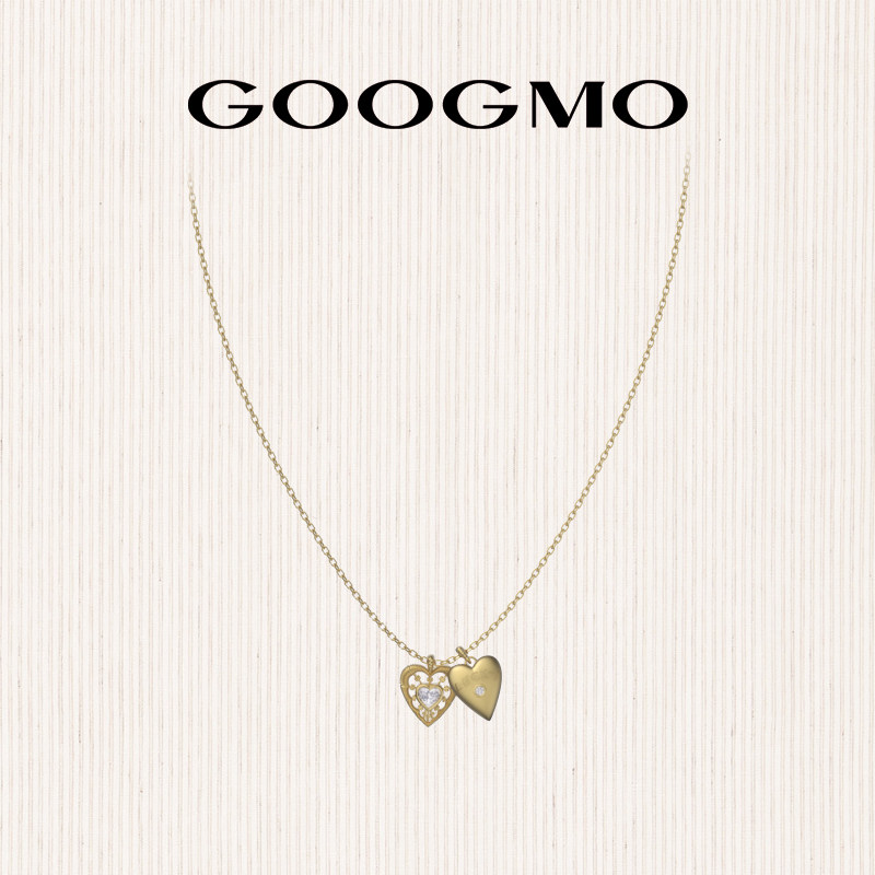 GOOGMO金色双爱心项链小众高级感气质原创设计锁骨链日常百搭配饰