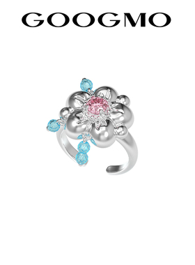 GOOGMO在花野系列桃花戒指小众设计开口戒时尚个性可调节食指戒
