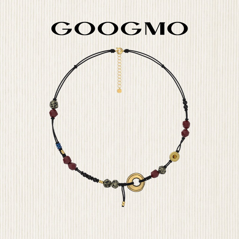 GOOGMO欧若拉系列黑色编织绳串珠宝石项链原创小众法式复古毛衣链