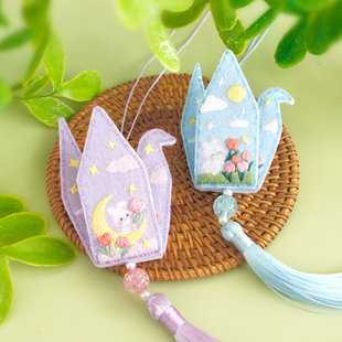 刺绣手工diy材料包简单绣花千纸鹤车挂件创意走心DIY礼物送男友