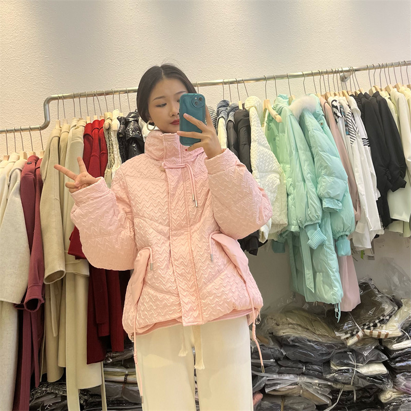 桃妖2022新版冬90白鸭绒女士波浪纹路羽绒服粉色甜美减龄时尚外套