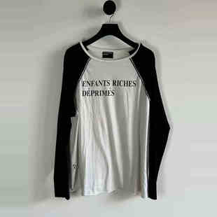 现货富士山自主ERD22FW忧郁富二代华夫格拼破坏标语卷边黑白长袖