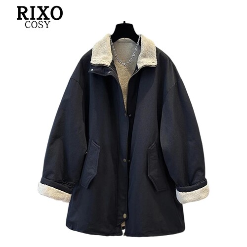 RIXO COSY工装外套女加绒加厚冬季新款中长款羊羔毛派克服上衣