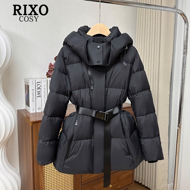 RIXO COSY连帽收腰羽绒服女修身显瘦加厚保暖外套户外工装滑雪服