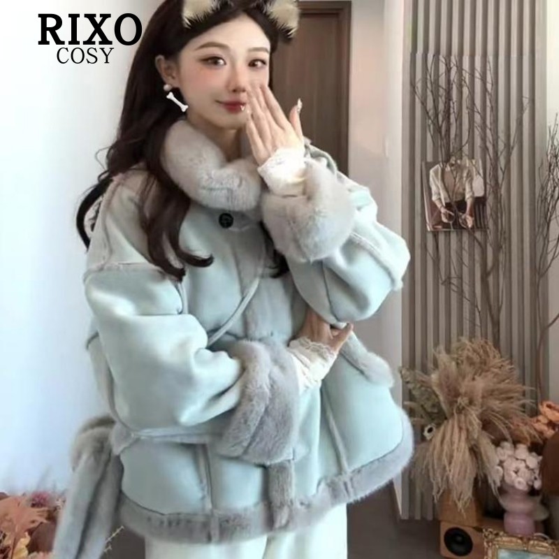 皮毛一体麂皮绒水貂毛女皮草宽松显瘦毛毛外套女冬