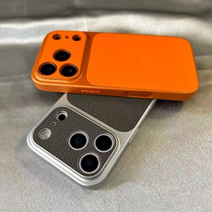 秋冬新爆款秒变17大视窗橙色适用于iPhone17promax手机壳荔枝纹皮质14防摔苹果15promax保护套12防摔16男女13