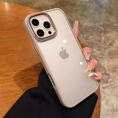 【沙漠金】适用苹果16透明手机壳iphone15promax金属镜头13亚克力11pro独立按键14pm防摔15pro网红日韩轻奢风