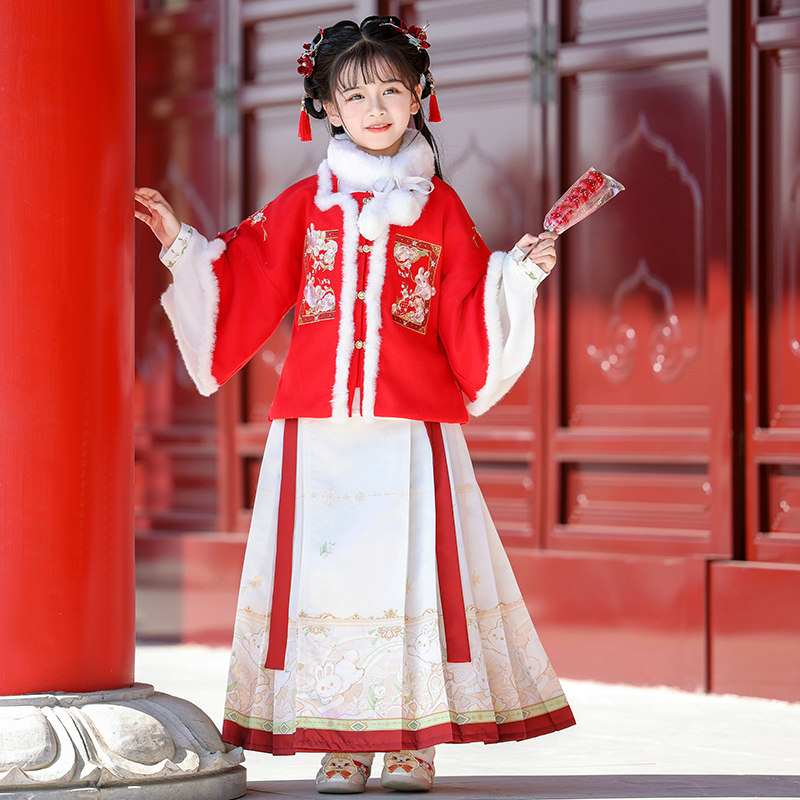 女童马面裙汉服冬季新年衣服儿童汉服
