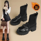 学院风乐福袜靴女靴2024秋冬新款 时髦甜酷加绒保暖弹力靴