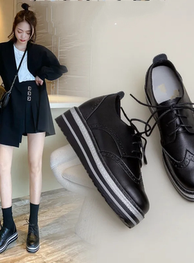 英伦风小皮鞋新款显高松糕女厚底休闲坡跟爆款女鞋
