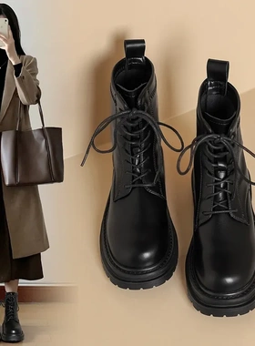 时尚甜酷经典马丁靴短靴女2024秋冬新款百搭复古靴子简约女鞋