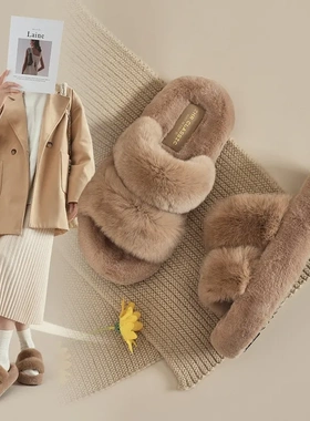 简约加绒保暖厚底毛毛拖鞋2024冬季新款百搭轻便女鞋ins潮