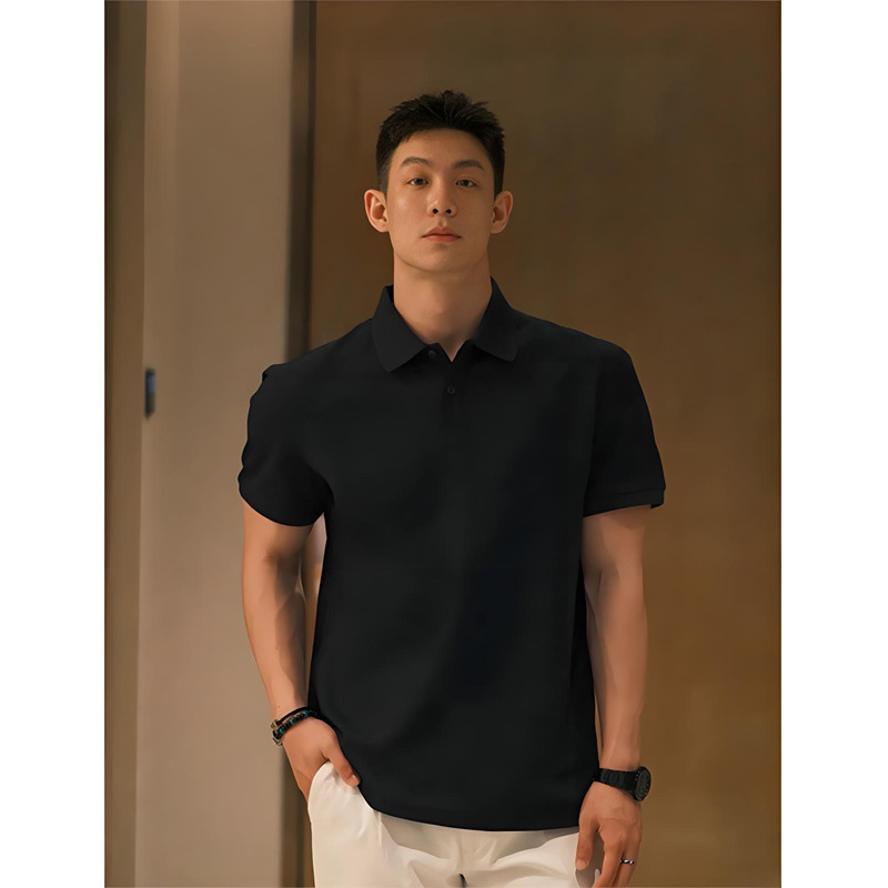 黑色短袖男款polo衫夏季痞帅轻熟风成熟稳重男装重磅翻领正肩t恤