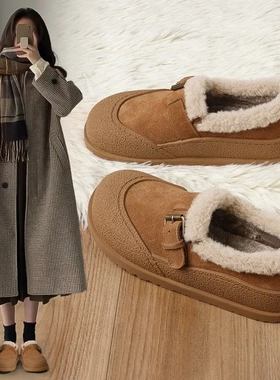 加绒保暖勃肯鞋2024冬季新款ins百搭防寒鞋女软底棉鞋女鞋