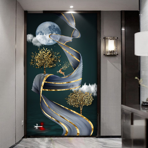 玄关3d立体走廊过道竖版背景墙