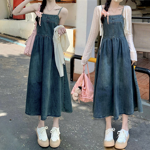 夏季 吊带牛仔连衣裙女2025大码 微胖mm高级感防晒开衫 显瘦两件套装