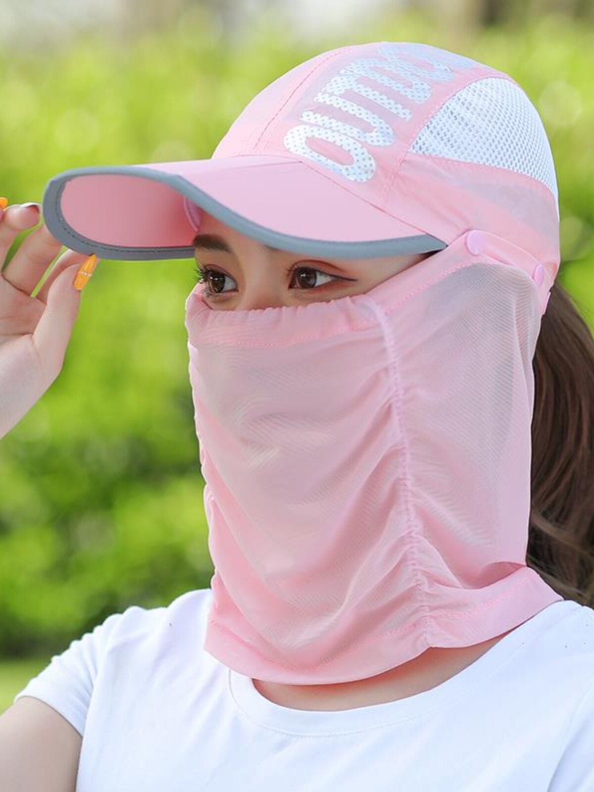 防晒帽子女户外骑车遮脸面纱遮阳全脸透气防紫外线面罩女士太阳帽