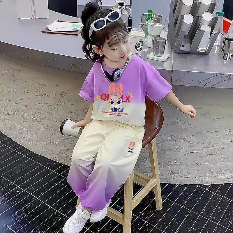 夏季新款儿童套装女童洋气速干短袖休闲裤宝宝网红两件套套装