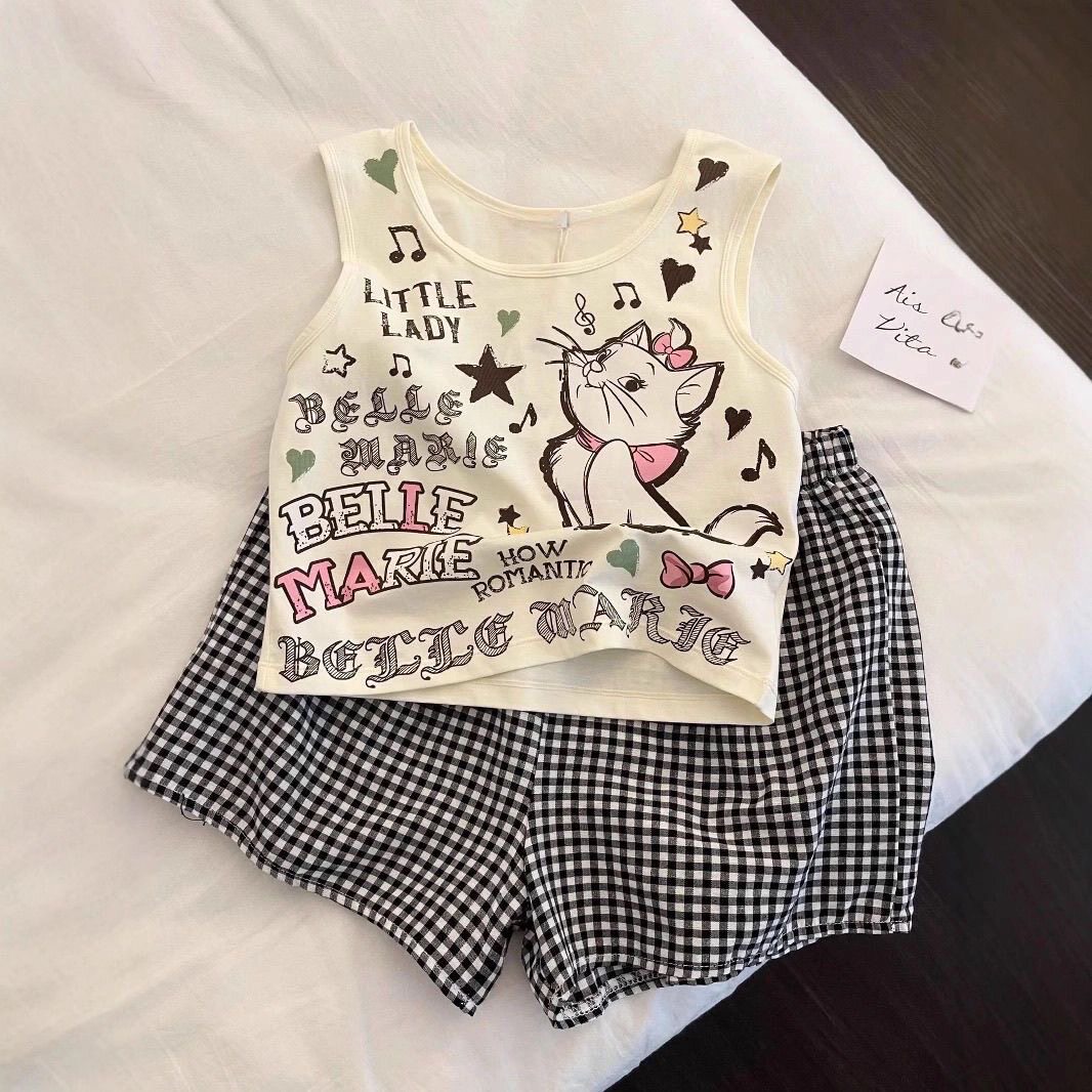 口袋虎纯棉宝宝夏季套装背心短裤女童衣服a类透气儿童无袖韩系穿