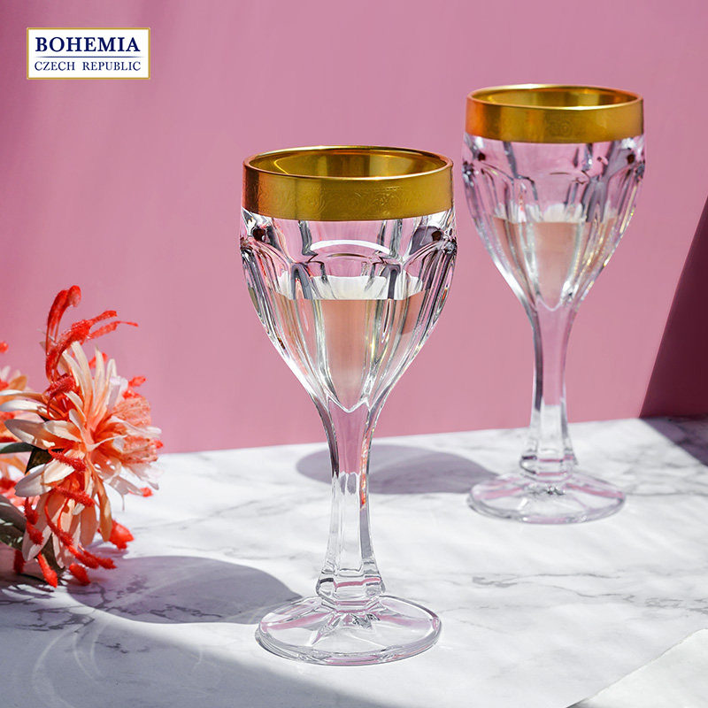 BOHEMIA捷克进口水晶玻璃 仙女散花 葡萄酒杯 哑光金高脚红酒杯