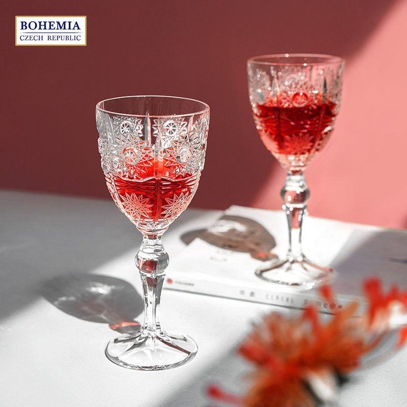 BOHEMIA 捷克进口水晶玻璃500PK传统手工切割雕刻复古哑光红酒杯