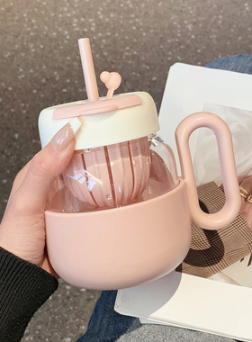 玻璃吸管杯女2025新款耐高温夏天办公室泡茶水杯高颜值大容量水壶