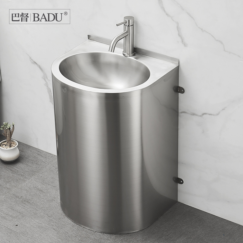 巴督 304不锈钢立柱式洗脸盆公共场所卫生间洗手盆户外落地式面盆