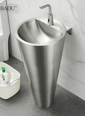 不锈钢立柱盆大号一体落地式面盆酒店酒吧KTV卫生间洗手盆